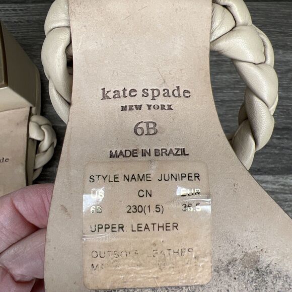Kate Spade New York Braided Juniper Sandal 6B Beige Block Heel Leather - Picture 13 of 14